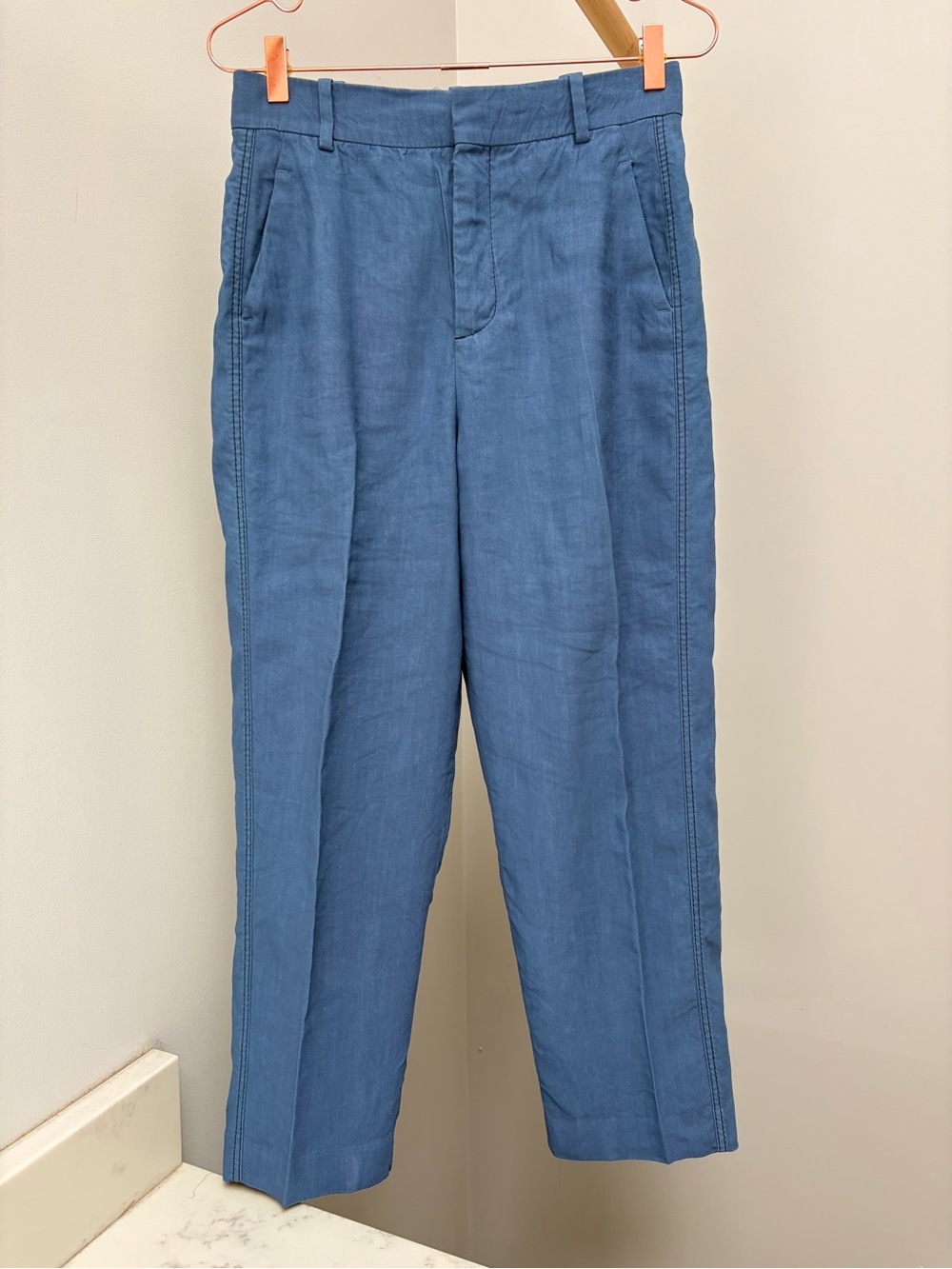 Zara Blue Casual Linen-Blend Pants